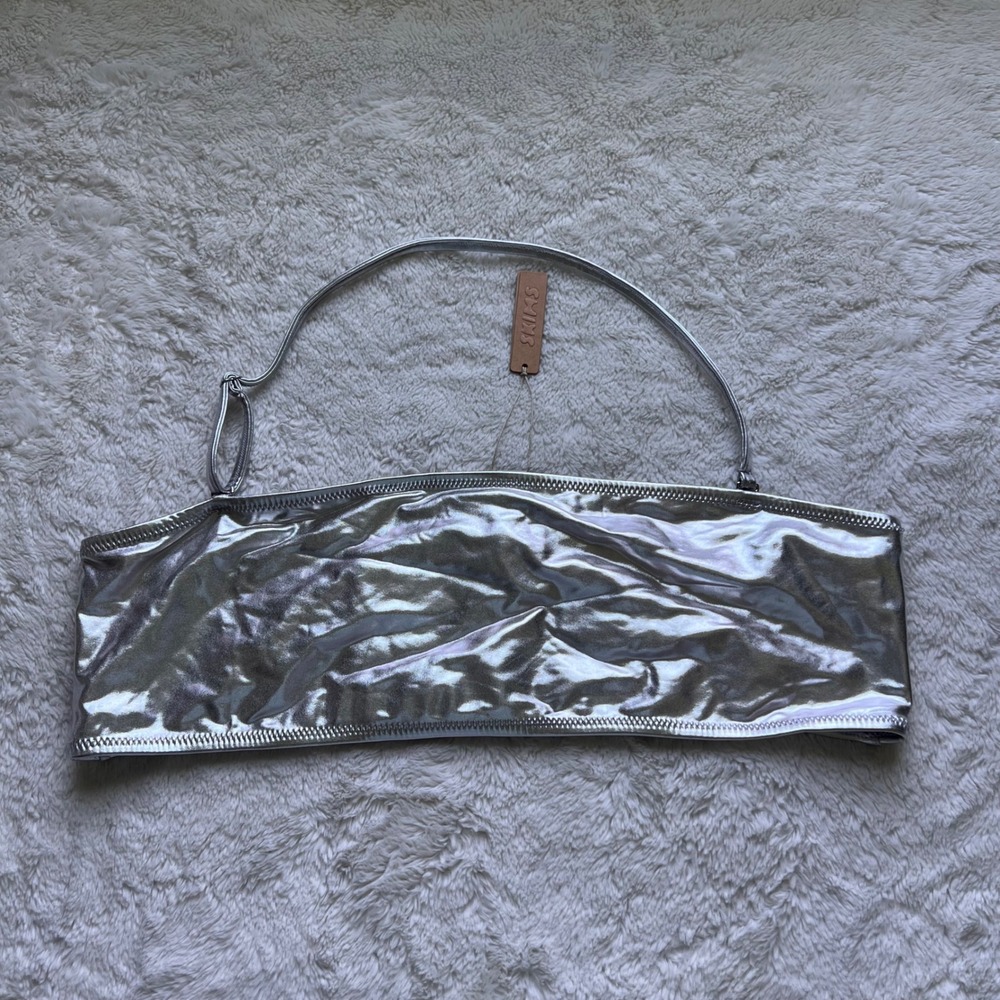SKIMS Metallic Bandeau Bikini Top Nickel Silver SW-BND-0025 Plus Size 3X NWT Y2K